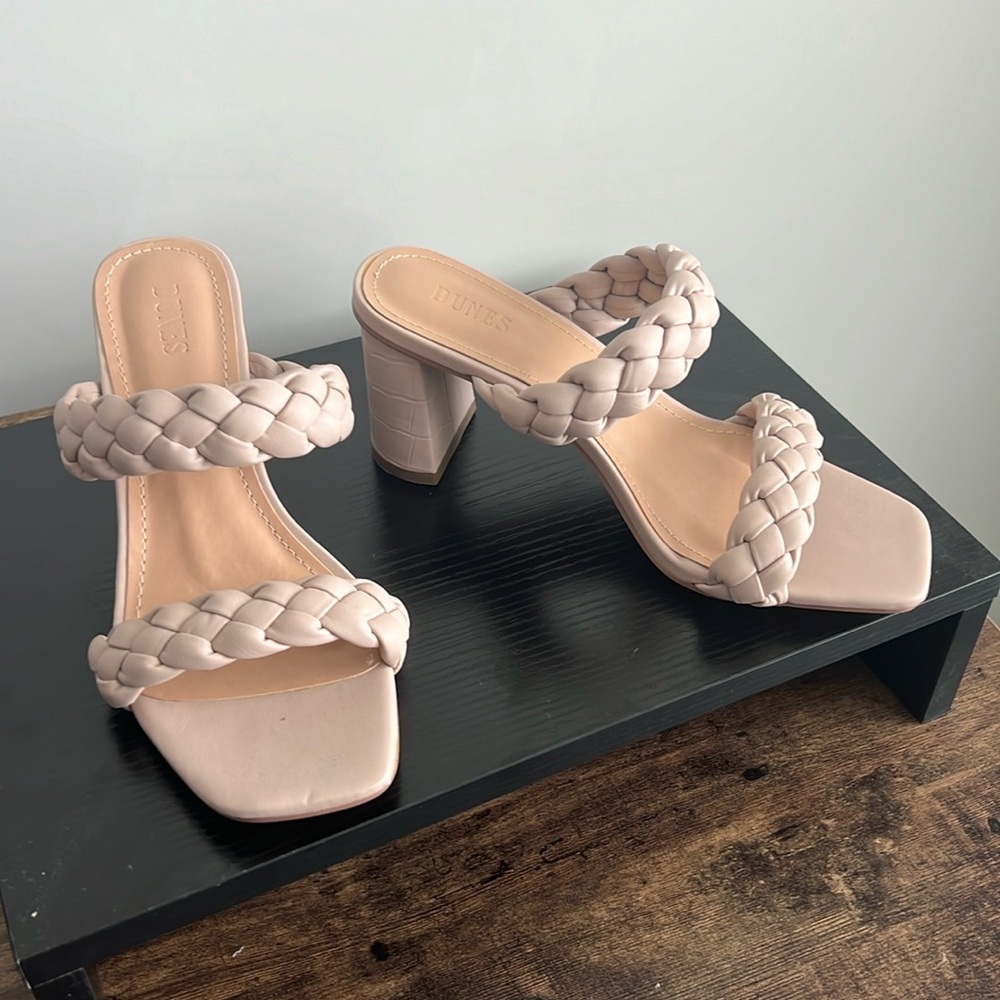 Tan braided 3” block heels
